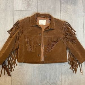 Rylee + Cru fringe snap jacket || Faux suede || Rust